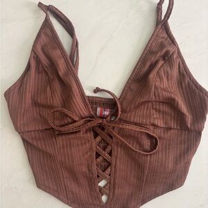 Urban Outfitters Brown Lace-Up Top